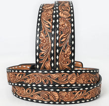 Load image into Gallery viewer, Black & Saddle Hand Tooled Leather Western Belt - Floral Vine Design
