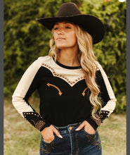 Load image into Gallery viewer, Black western studded long sleeve shirt