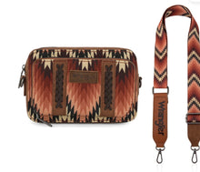 Load image into Gallery viewer, Wrangler Southwestern Pattern Dual Sided Print Crossbody Purse With Wallet Compartment - Brown