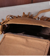 Load image into Gallery viewer, Montana West Genuine Leather Tooled Collection Fringe Crossbody Brown