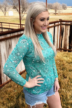 Load image into Gallery viewer, Bandana Babe Mesh Top Turquoise