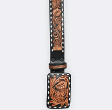 Load image into Gallery viewer, Black & Saddle Hand Tooled Leather Western Belt - Floral Vine Design