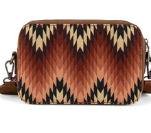 Load image into Gallery viewer, Wrangler Southwestern Pattern Dual Sided Print Crossbody Purse With Wallet Compartment - Brown
