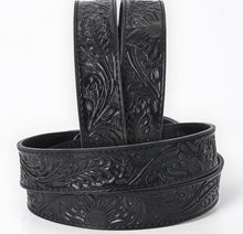 Load image into Gallery viewer, Hand-Tooled Black Floral Western Leather Belt with Oval Buckle
