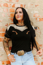 Load image into Gallery viewer, Black western studded short sleeve shirt
