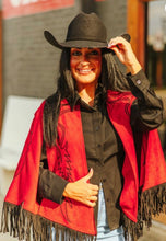 Load image into Gallery viewer, Red Fringe Boot Stitch Cape
