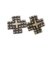 Load image into Gallery viewer, Studded Silvertone Cross Earrings
