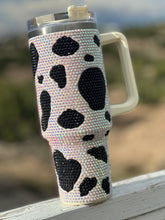 Load image into Gallery viewer, Rhinestone Tumbler Black and White Cow
