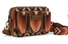 Load image into Gallery viewer, Wrangler Southwestern Pattern Dual Sided Print Crossbody Purse With Wallet Compartment - Brown
