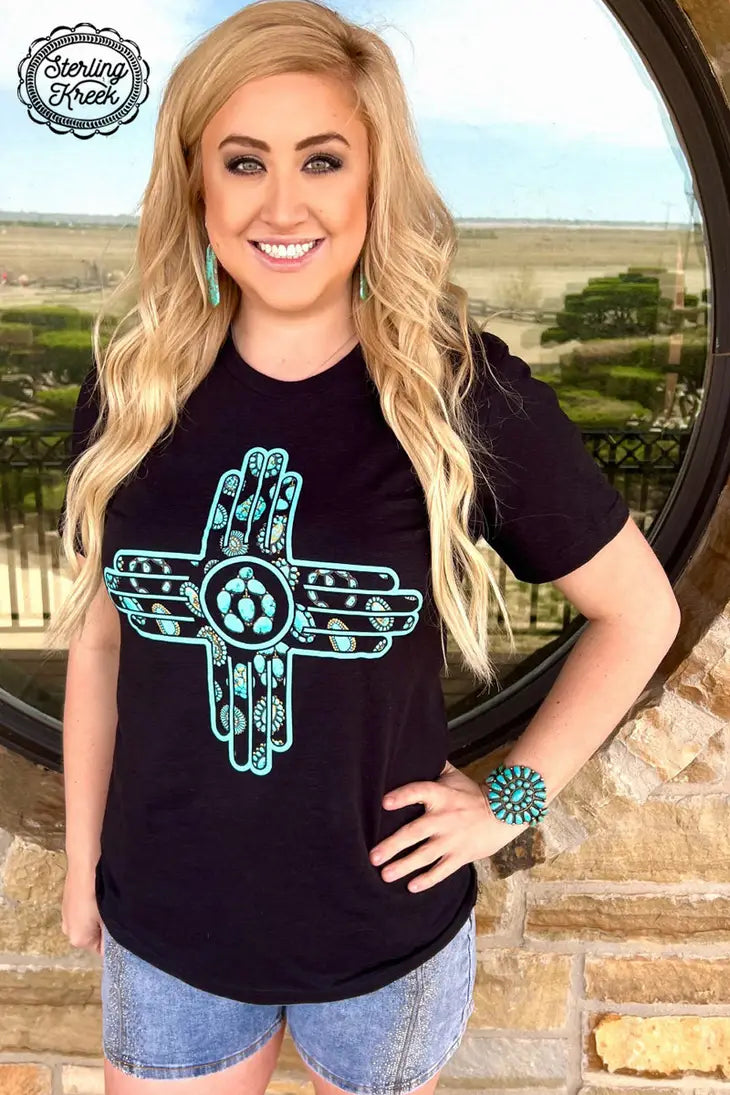 New Mexico Turquoise Jeweled Zia T-Shirt