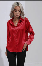Load image into Gallery viewer, Red Button Down Silky Long Sleeve Top
