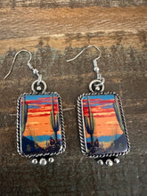 Load image into Gallery viewer, Western Portrait  Sunset Cactus Earrings
