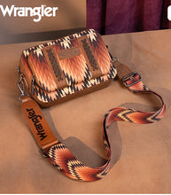 Load image into Gallery viewer, Wrangler Southwestern Pattern Dual Sided Print Crossbody Purse With Wallet Compartment - Brown
