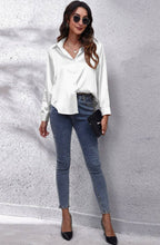 Load image into Gallery viewer, White Button Down Silky Long Sleeve Top
