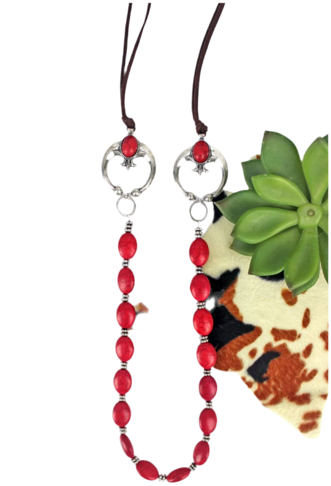 Red Naja Beaded Concho Cord Necklace