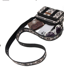 Load image into Gallery viewer, Wrangler Aztec Printed Crossbody Purse With Wallet Compartment - Black
