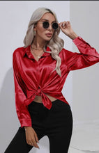 Load image into Gallery viewer, Red Button Down Silky Long Sleeve Top

