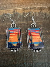 Load image into Gallery viewer, Western Portrait  Sunset Cactus Earrings
