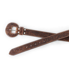 Load image into Gallery viewer, Brown Tooled Myra Belt
