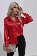 Load image into Gallery viewer, Red Button Down Silky Long Sleeve Top
