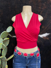 Load image into Gallery viewer, Red Vneck Overlap Sleeveless Crop Top
