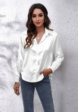 Load image into Gallery viewer, White Button Down Silky Long Sleeve Top
