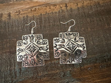 Load image into Gallery viewer, Silvertone Cross  Earrings
