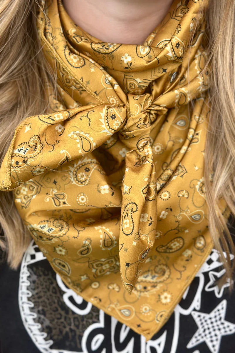 Gold Bandana Print Wild Rag