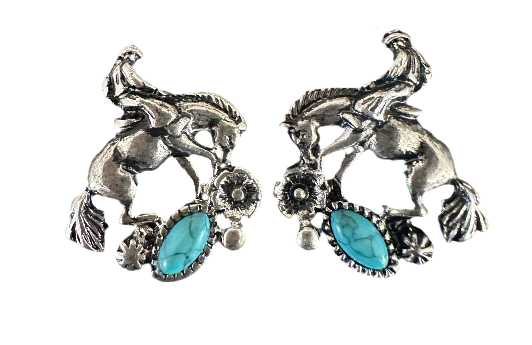Western Rodeo Bronc Earrings-Turquoise