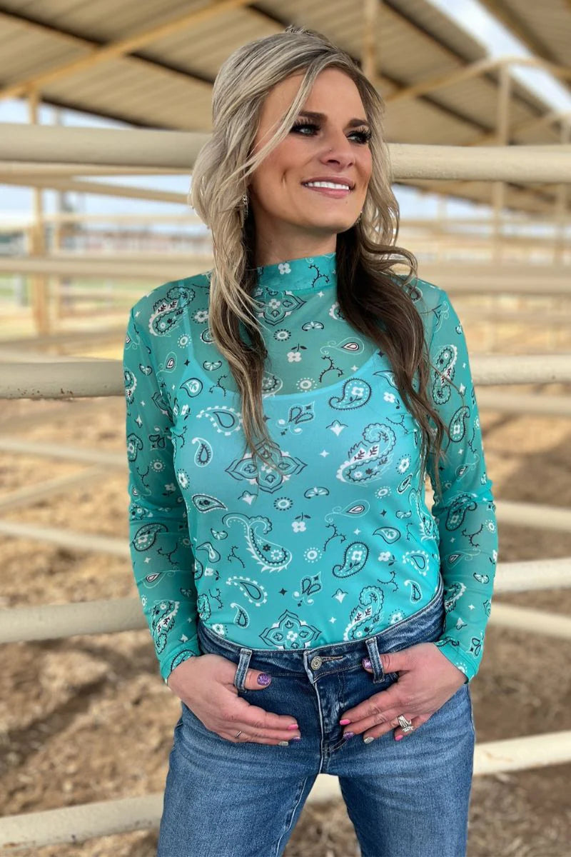 Bandana Babe Mesh Top Turquoise