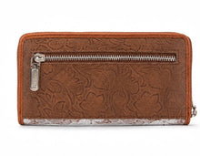 Load image into Gallery viewer, Wrangler Lace Floral RFID Blocking Zip Around Wallet - Jean -Brown
