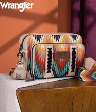 Load image into Gallery viewer, Wrangler Southwestern Pattern Dual Sided Print Crossbody Purse With Wallet Compartment - Tan
