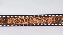 Load image into Gallery viewer, Tooled Western Leather Belt - Bold Tan Floral On Chocolate Brown

