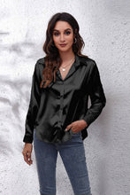 Load image into Gallery viewer, Black Button Down Silky Long Sleeve Top
