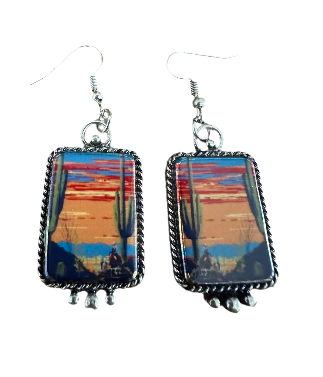 Western Portrait  Sunset Cactus Earrings