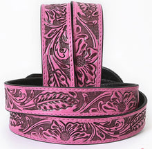 Load image into Gallery viewer, Hand-Tooled Pink Floral Western Leather Belt with Oval Buckle
