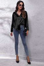 Load image into Gallery viewer, Black Button Down Silky Long Sleeve Top
