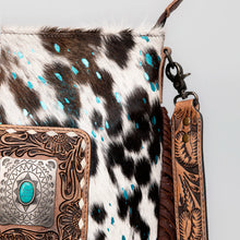 Load image into Gallery viewer, American Darling Turquoise &amp; Brown Acid Hide Fringe Crossbody
