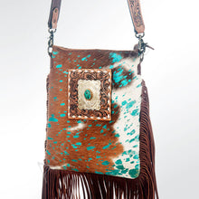 Load image into Gallery viewer, American Darling Turquoise &amp; Brown Acid Hide Fringe Crossbody
