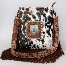 Load image into Gallery viewer, American Darling Turquoise &amp; Brown Acid Hide Fringe Crossbody
