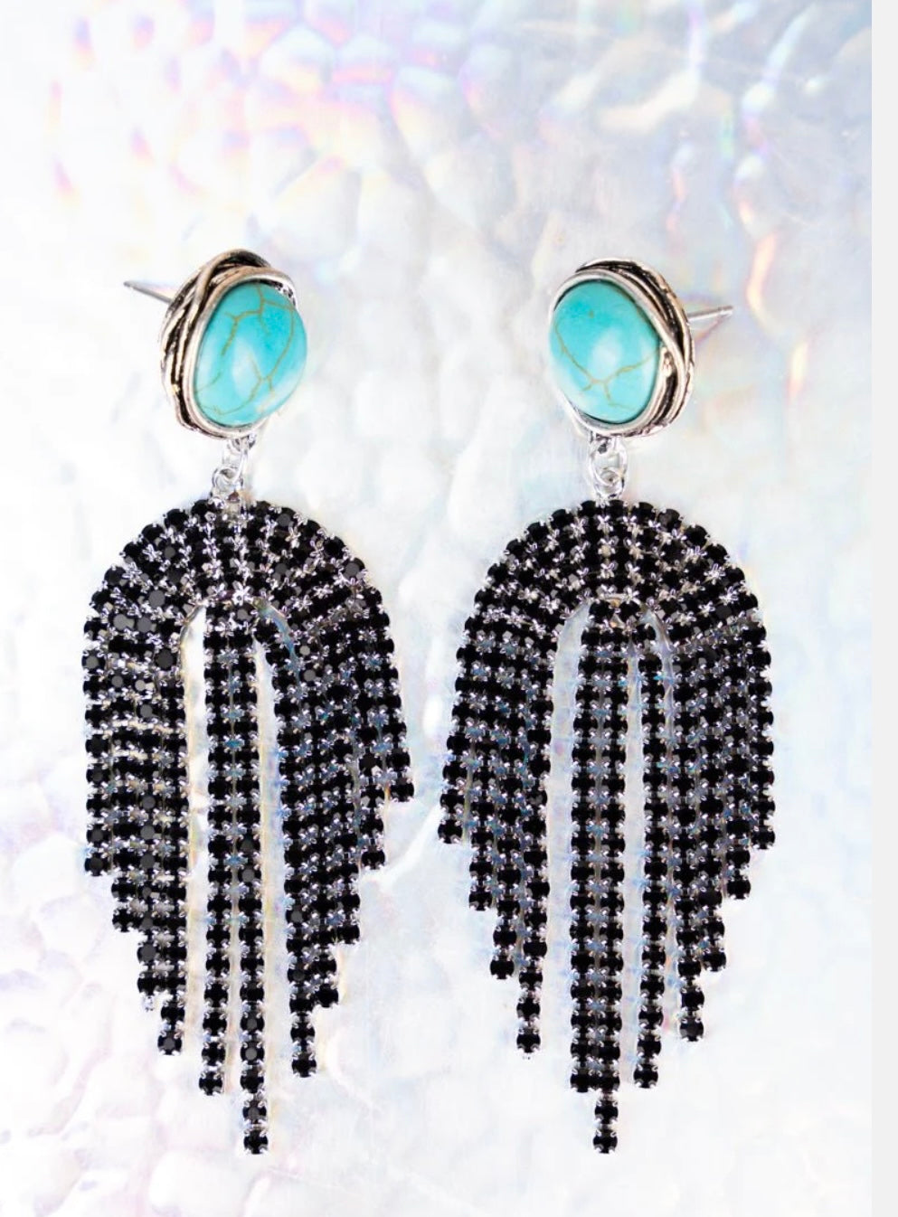 Cordova Black Iridescent Crystal Fringe Earrings