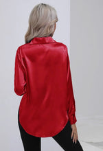 Load image into Gallery viewer, Red Button Down Silky Long Sleeve Top
