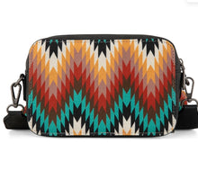 Load image into Gallery viewer, Wrangler Southwestern Pattern Dual Sided Print Crossbody Purse With Wallet Compartment - Tan
