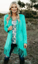 Load image into Gallery viewer, Scottsdale Turquoise  Suede Fringe Jacket
