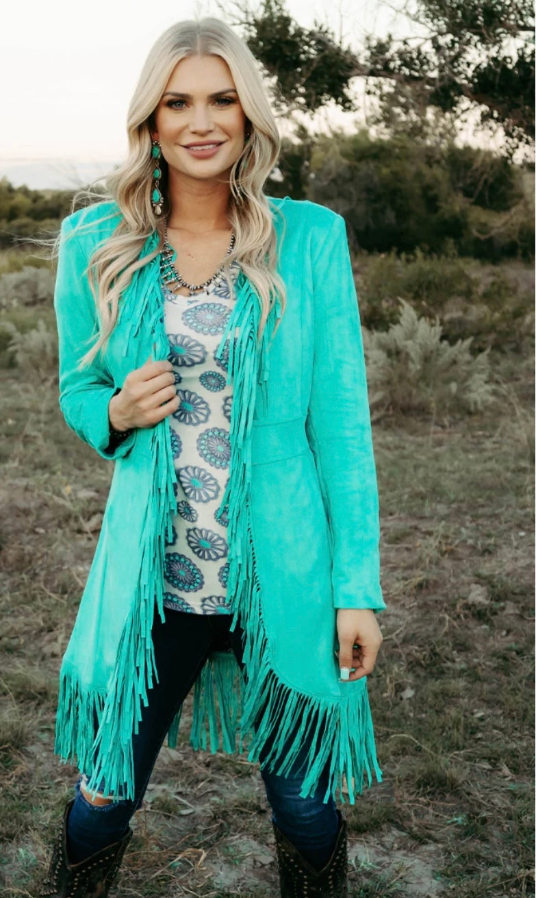 Scottsdale Turquoise  Suede Fringe Jacket