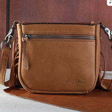 Load image into Gallery viewer, Montana West Genuine Leather Tooled Collection Fringe Crossbody Brown
