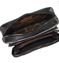 Load image into Gallery viewer, Wrangler Aztec Printed Crossbody Purse With Wallet Compartment - Black
