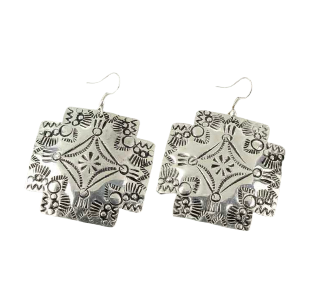 Silvertone Cross  Earrings