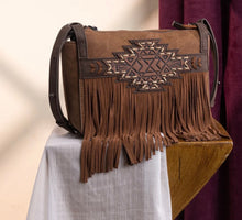 Load image into Gallery viewer, Trinity Ranch Aztec Tooled Fringe Crossbody
