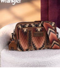 Load image into Gallery viewer, Wrangler Southwestern Pattern Dual Sided Print Crossbody Purse With Wallet Compartment - Brown
